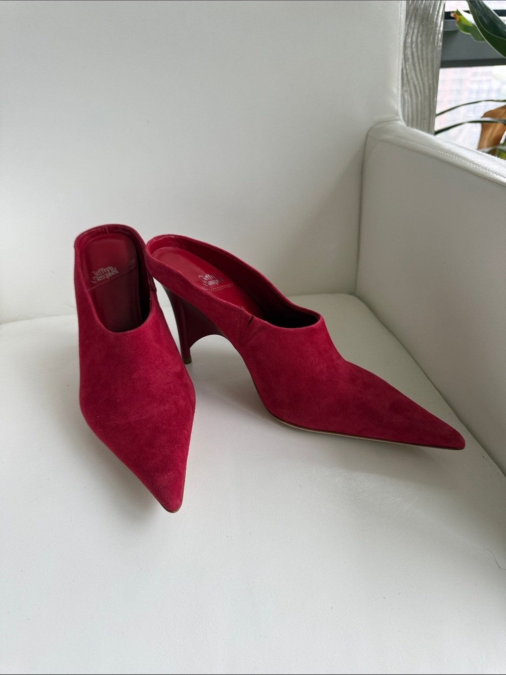 Jeffrey Campbell Red Suede Pointed-Toe Mules